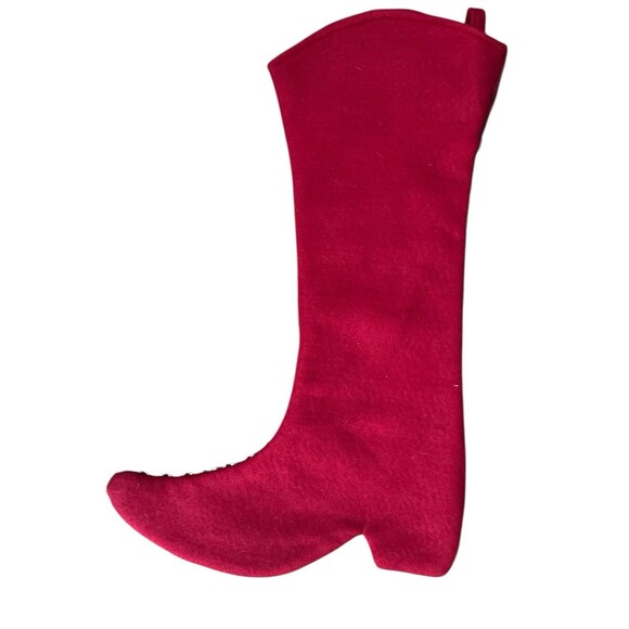 Cowboy Boot Christmas Holiday Stocking Brown Red Felt Embroidered Embellished - Picture 2 of 2